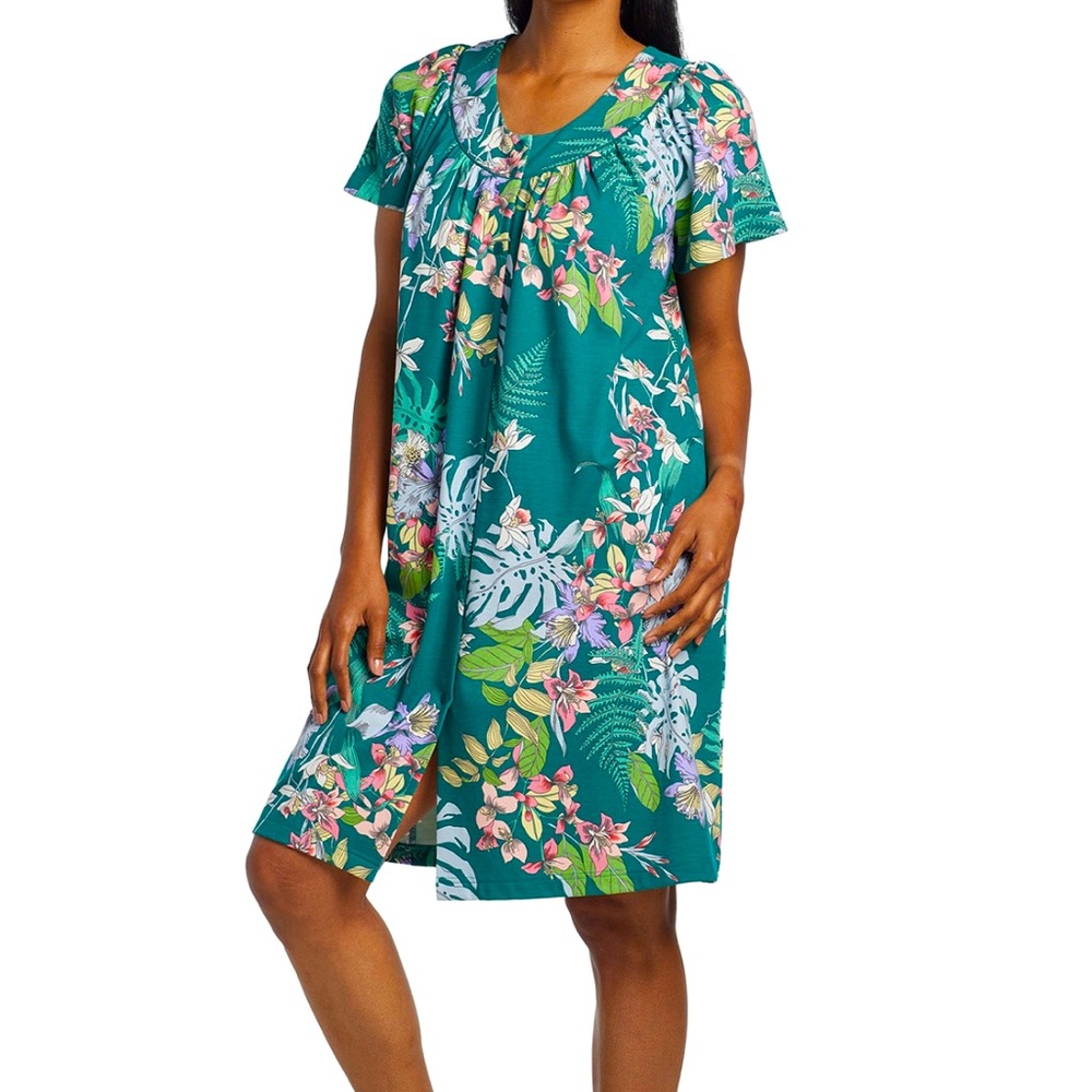 Beautiful Miss Elaine, Short Sleeve, Short gown, Lounger, color Jade Botanical